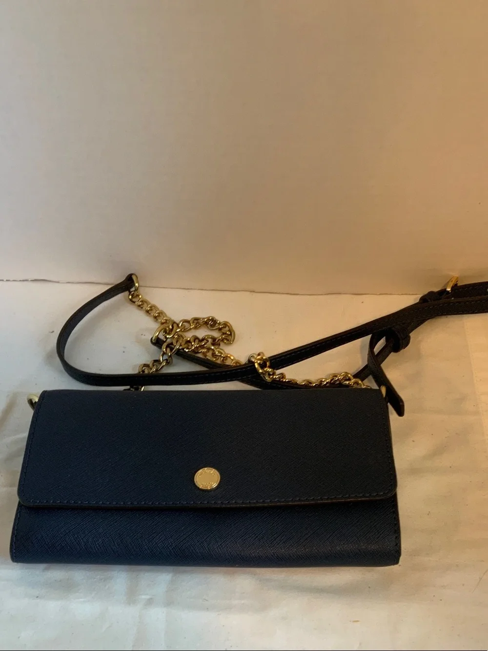 Michael Kors Navy Crossbody Wallet with Gold Chain Strap
